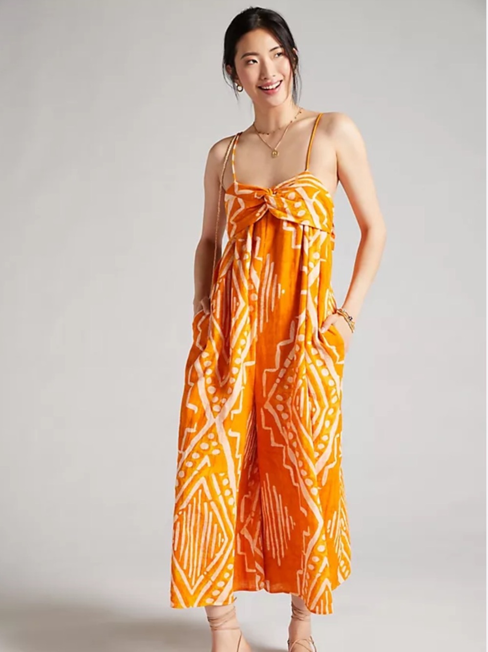 Anthropologie Pleated Wide-Leg Boho Jumpsuit - Size 14